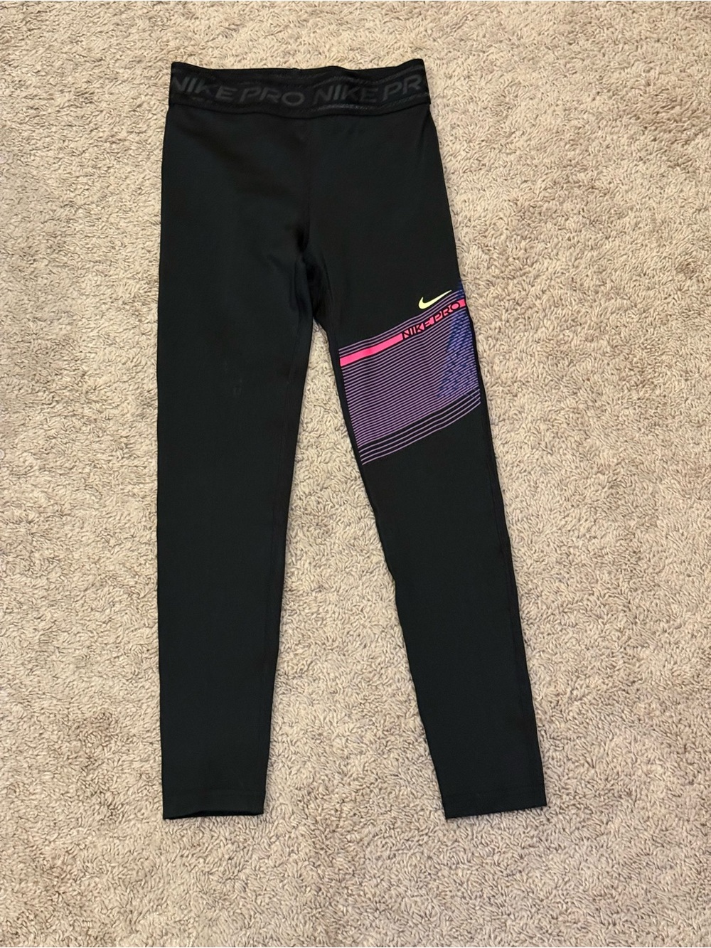 Nike Black Girls' Leggings with Pink, Purple & Yellow Accent